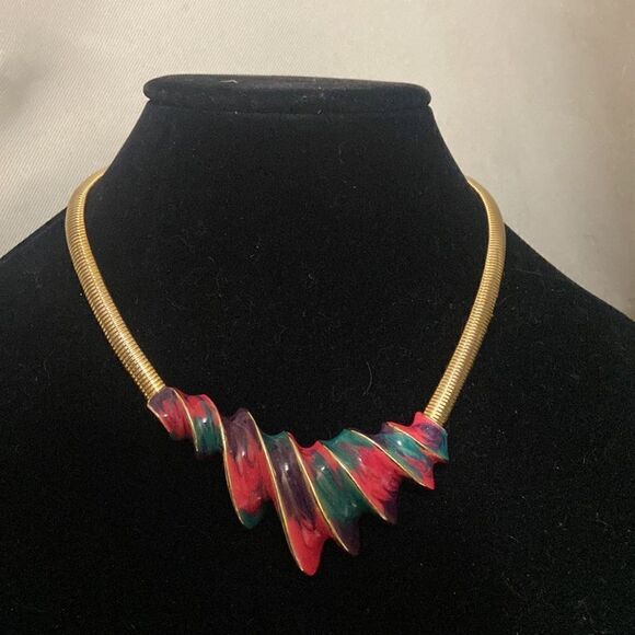 Pretty VTG snecklace with inset painted waves - Picture 1 of 9